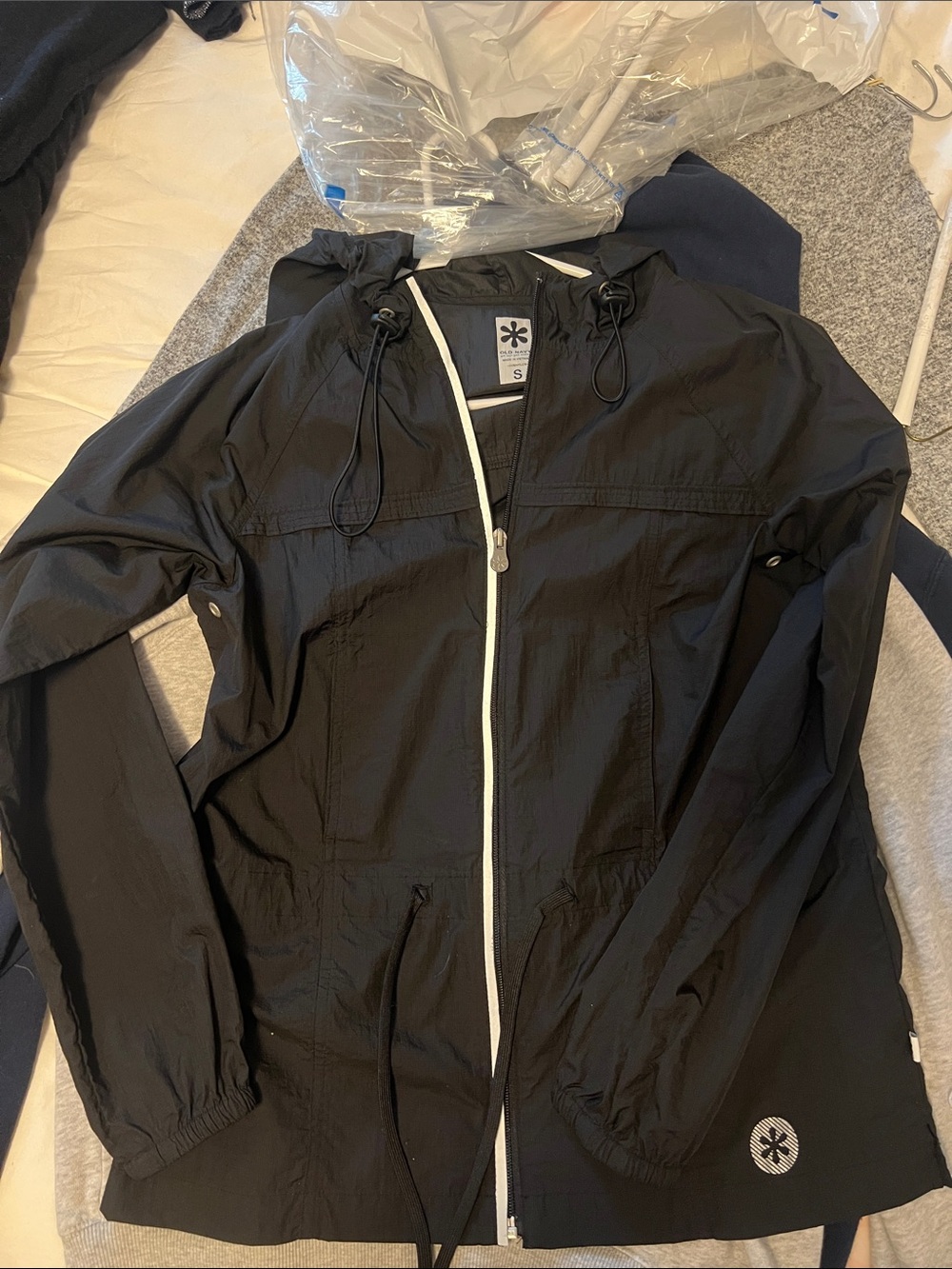 Old Navy Black Hooded Windbreaker Jacket